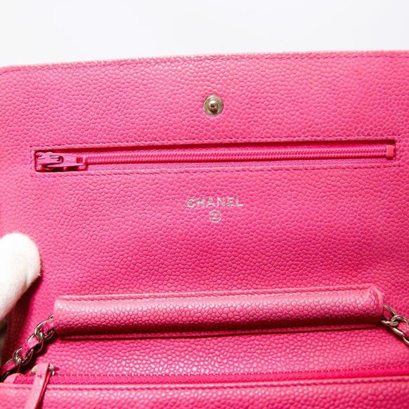 Authentic CHANEL Classic Pink Caviar Leather Wallet on Chain Crossbody Bag Purse - Picture 11 of 15